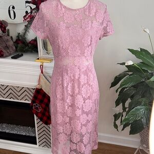 NSR Delicate Pink Lace Midi Dress